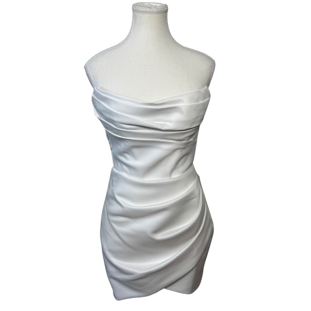 Milla Nova White & Lace Deja Ivory Strapless Draped Satin Mini Dress XS Cocktail